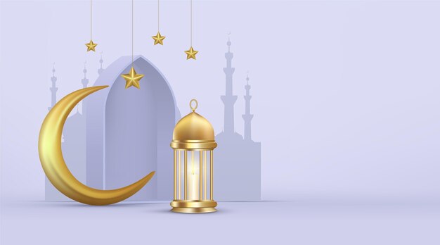Realistische driedimensionale ramadan kareem-illustratie