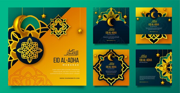 Realistische eid al-adha instagram-berichtenverzameling met mandala-vormen