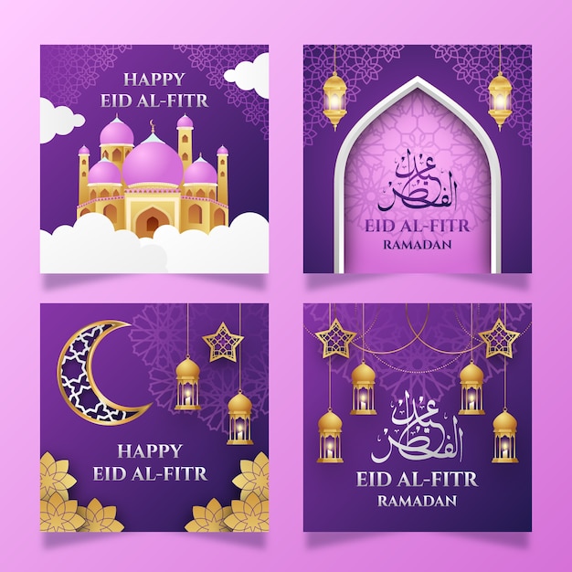 Gratis vector realistische eid al-fitr instagram-berichtenverzameling