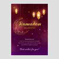 Gratis vector realistische eid al-fitr poster sjabloon met lantaarns