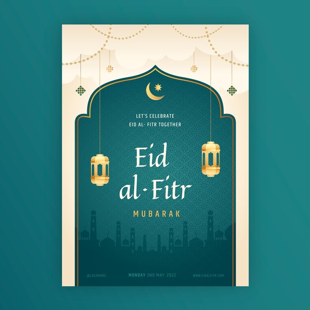 Realistische eid al-fitr verticale postersjabloon