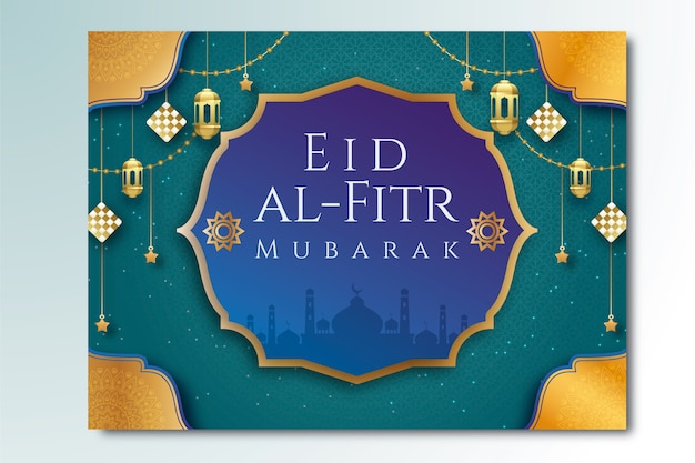 Gratis vector realistische eid al-fitr-wenskaartsjabloon