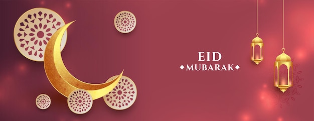 Gratis vector realistische eid-festivalbanner met decoratief ontwerp