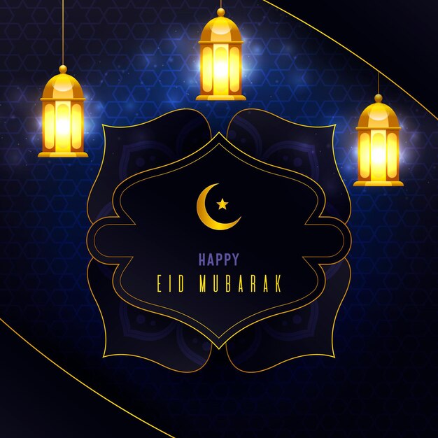 Realistische eid mubarak met lantaarns