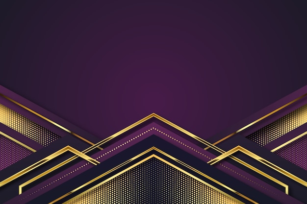 Realistische elegante geometrische vormenachtergrond in gouden en violet