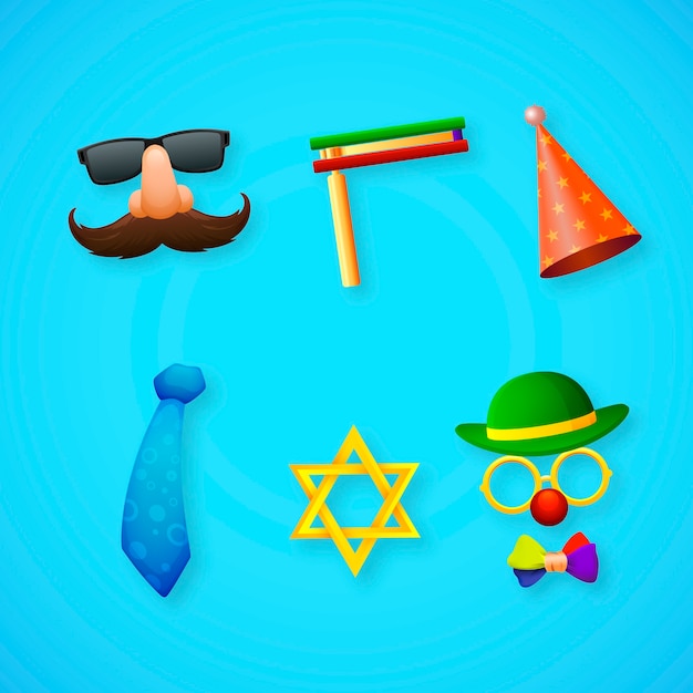 Gratis vector realistische elementenverzameling voor purim-vakantie