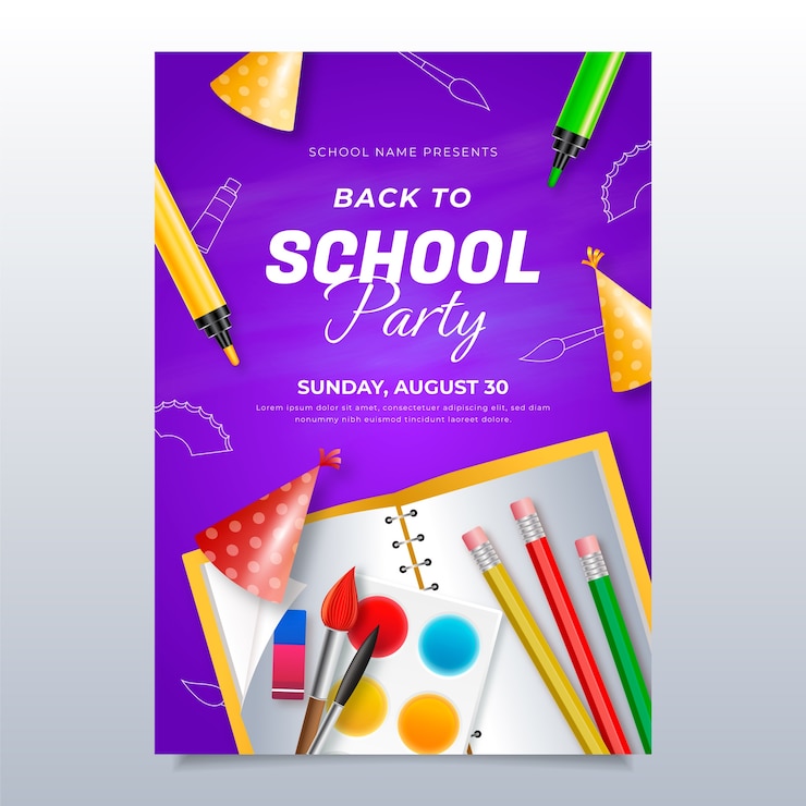Gratis Vector realistische feestpostersjabloon voor terug naar school-evenement
