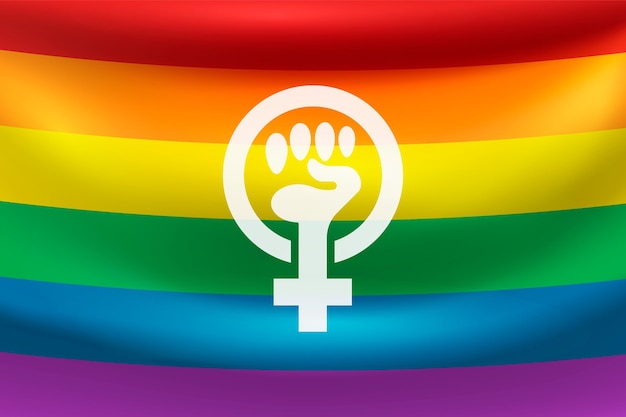 Realistische feministische vlag met regenboogkleuren