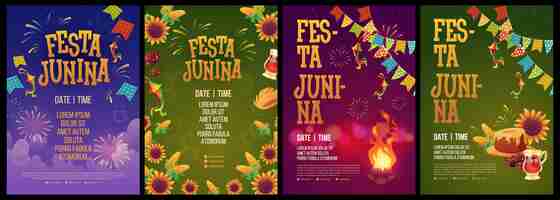 Gratis vector realistische festa junina poster sjablooncollectie