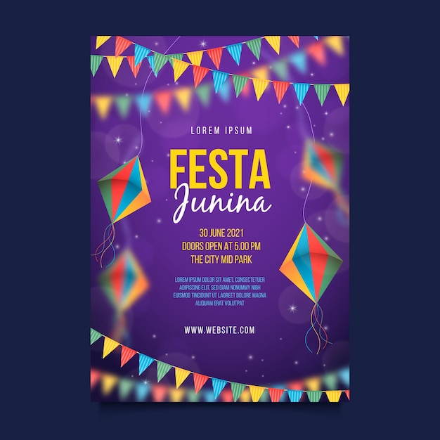 Gratis vector realistische festa junina verticale poster sjabloon