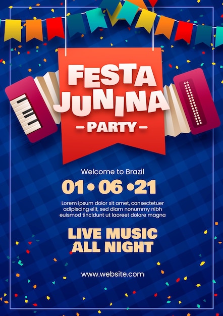 Gratis vector realistische festa junina verticale poster sjabloon