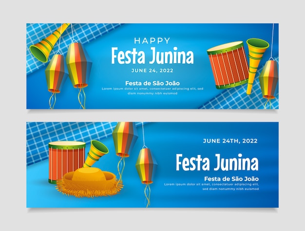 Gratis vector realistische festas juninas horizontale banners set