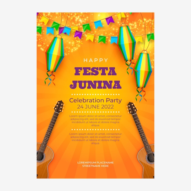 Realistische festas juninas verticale postersjabloon