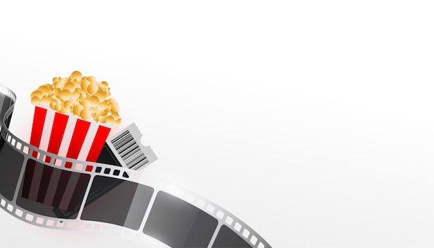 Gratis vector realistische filmstrip met popcorn en bioscoopkaartje