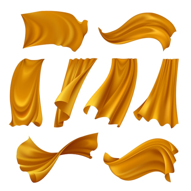 Gratis vector realistische fladderende gouden stoffen set