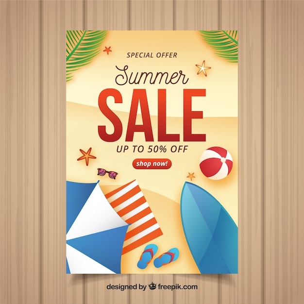 Realistische flyer voor de zomeruitverkoop