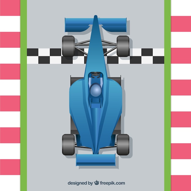 Gratis vector realistische formule 1 raceauto op de finishlijn