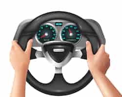 Gratis vector realistische geïsoleerde handen stuurprogramma in de auto