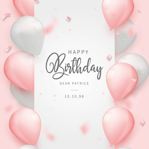 Realistische gelukkige verjaardag achtergrond met roze ballonnen