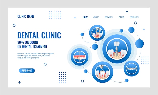 Realistische geometrische bestemmingspagina voor tandheelkundige klinieken