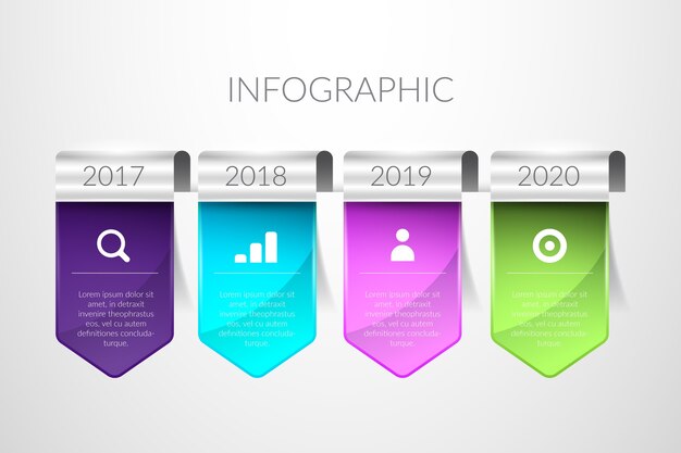 Realistische glanzende tijdlijn infographic