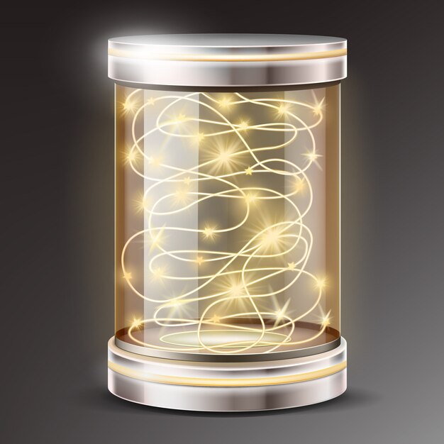 Realistische glazen cilinder met licht guirlande cadeau