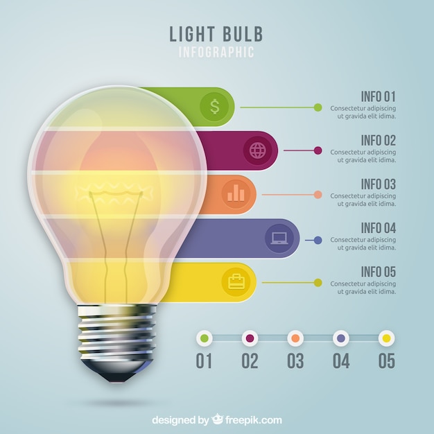 Gratis vector realistische gloeilamp infografie