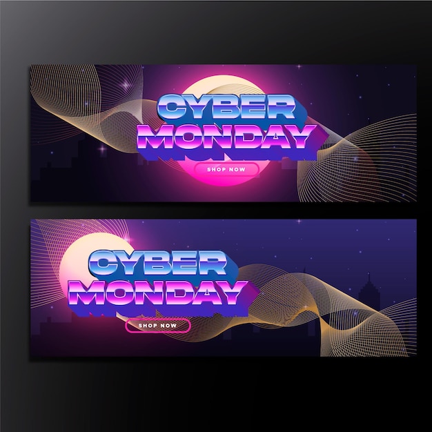 Gratis vector realistische golvende cyber maandag horizontale banners set