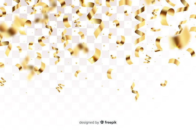 Realistische gouden confetti op transparante achtergrond