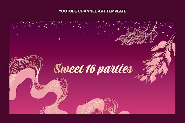 Gratis vector realistische gouden glitter sweet 16 youtube-kanaalafbeeldingen