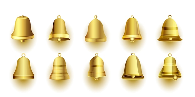 Realistische gouden jingle bell symbolen voor kerstversiering designvector