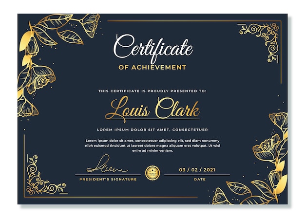 Realistische gouden luxe certificaatsjabloon