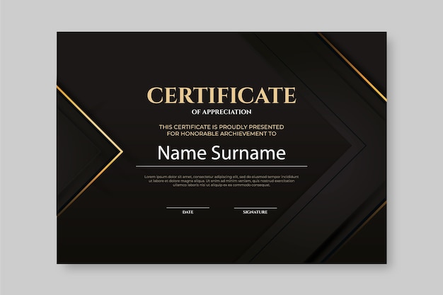 Realistische gouden luxe certificaatsjabloon