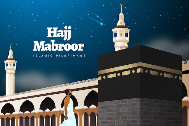 Gratis vector realistische hadj-achtergrond met mekka