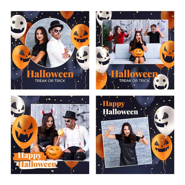 Realistische halloween instagram-berichtenverzameling met foto