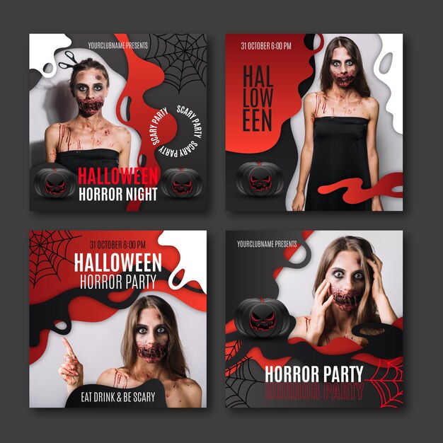 Realistische halloween instagram-berichtenverzameling