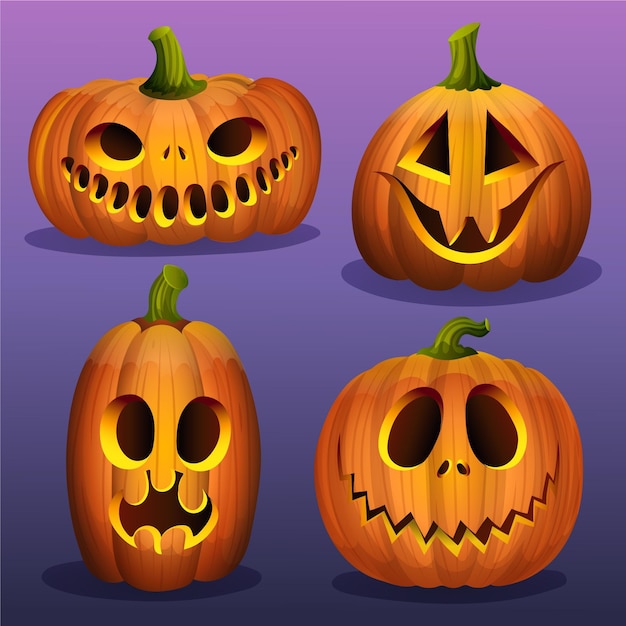 Gratis vector realistische halloween-pompoenencollectie