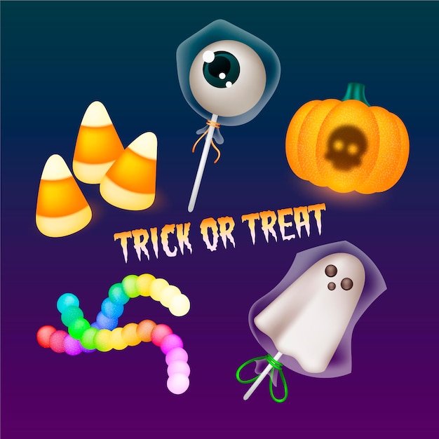 Gratis vector realistische halloween-snoepcollectie