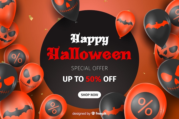 Gratis vector realistische halloween-verkoopachtergrond met ballons
