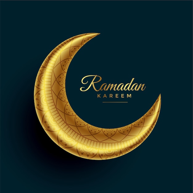 Realistische halve maan eid gouden maan met islamitische decoratie