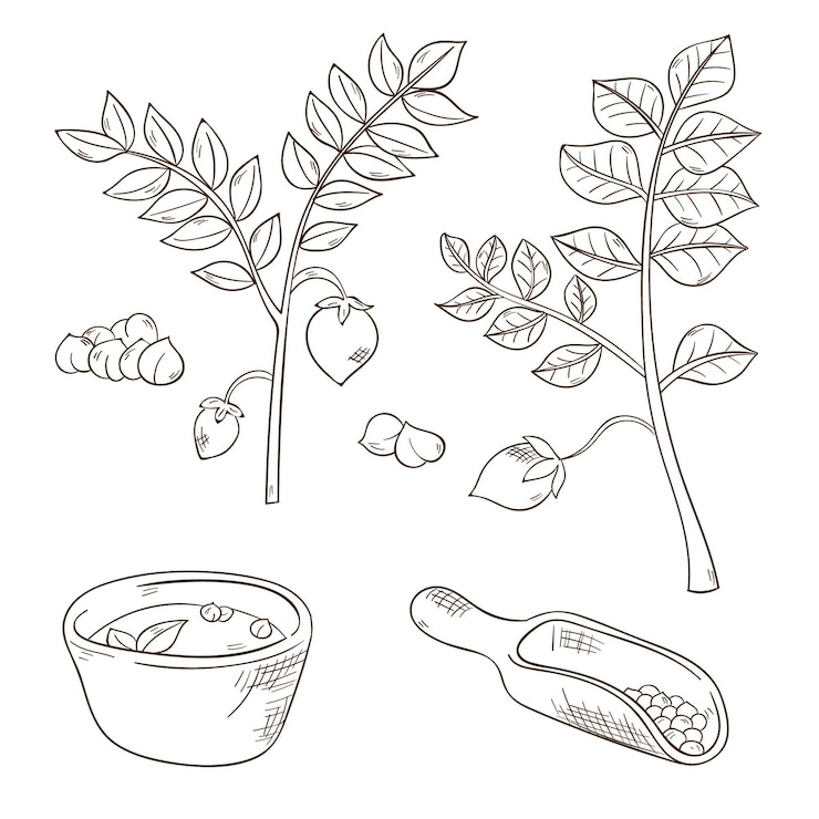 Gratis Vector realistische hand getrokken kikkererwtenbonen en plantenset