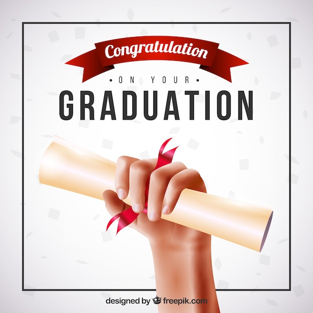 Gratis vector realistische hand met diploma achtergrond