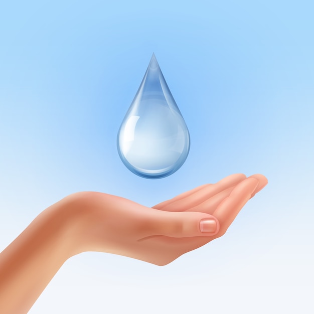 Realistische hand met waterdruppel