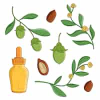 Gratis vector realistische handgetekende jojoba-elementenverzameling