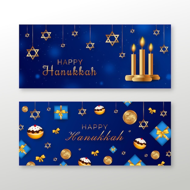 Realistische hanukkah horizontale banners set