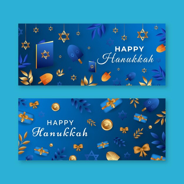 Realistische hanukkah horizontale banners set