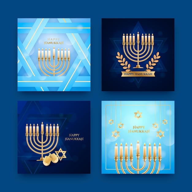 Realistische hanukkah instagram-berichtenverzameling
