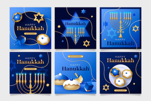 Gratis vector realistische hanukkah instagram-berichtenverzameling