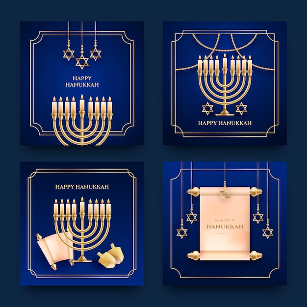 Gratis vector realistische hanukkah instagram-berichtenverzameling
