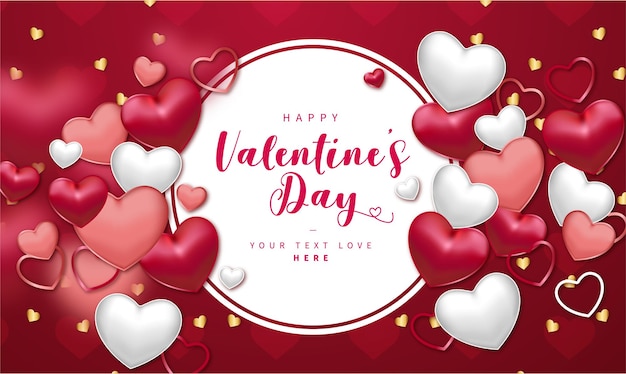 Realistische Happy Valentine's Day Banner met hartensamenstelling